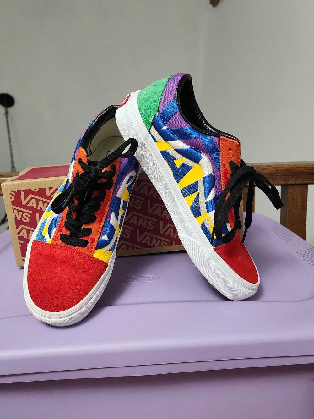 Vans Multicolor Low Top Sneakers - Red, Blue, Yellow, Green, Purple